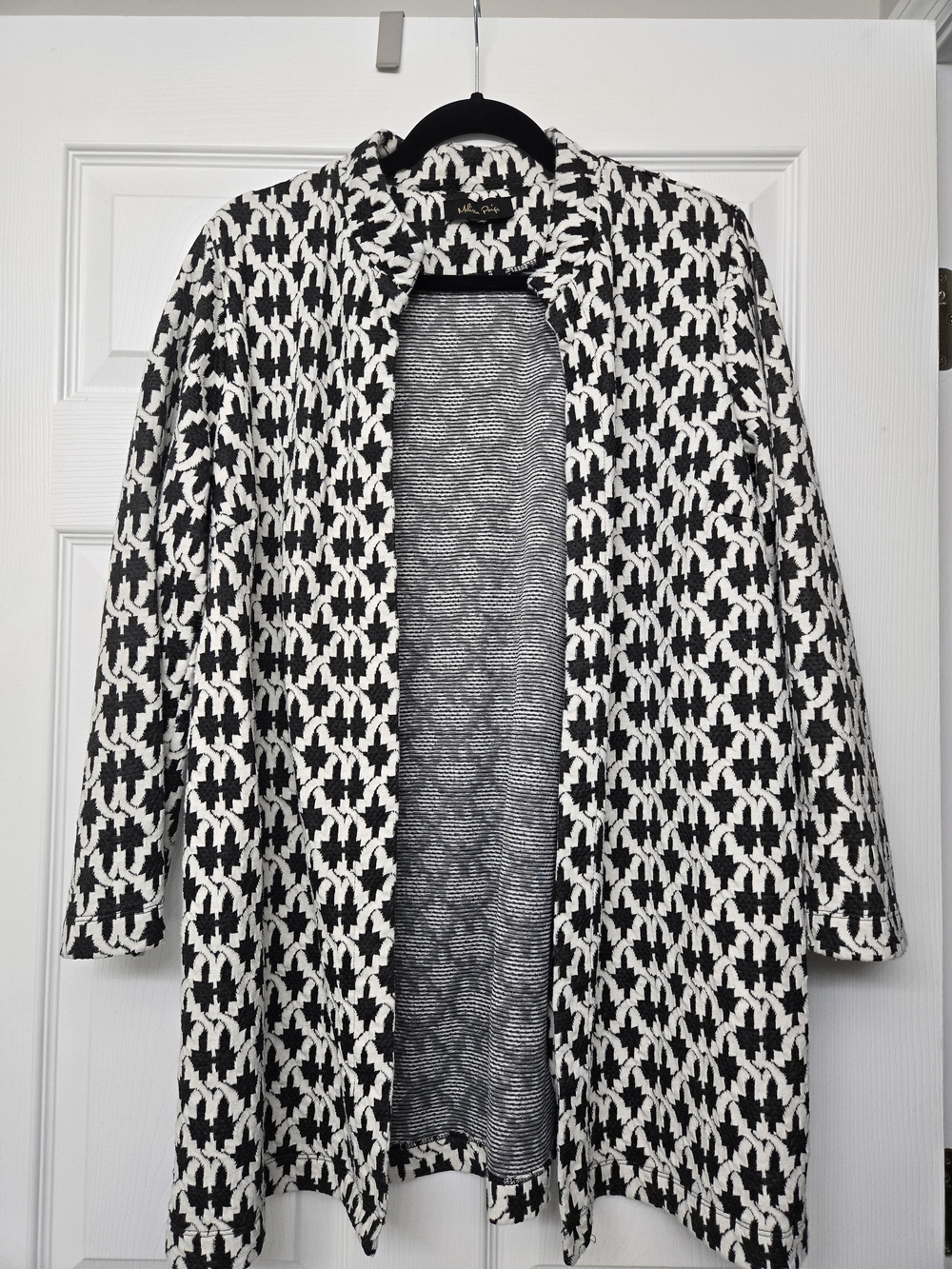 Melissa Paige Black & White Open Front Patterned Coatigan